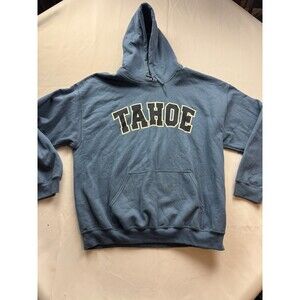 Lake Tahoe Hooded Sweatshirt Hoodie Blue Size XL Pockets Pullover Gildan Y2K‎